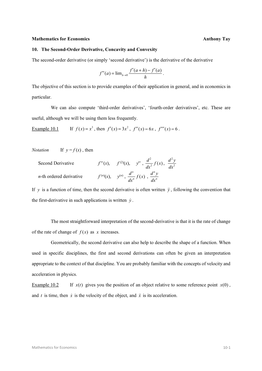 2Nd Order Derivatives, Concavity