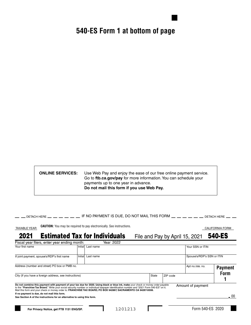 2021 Form 540-ES Estimated Tax for Individuals