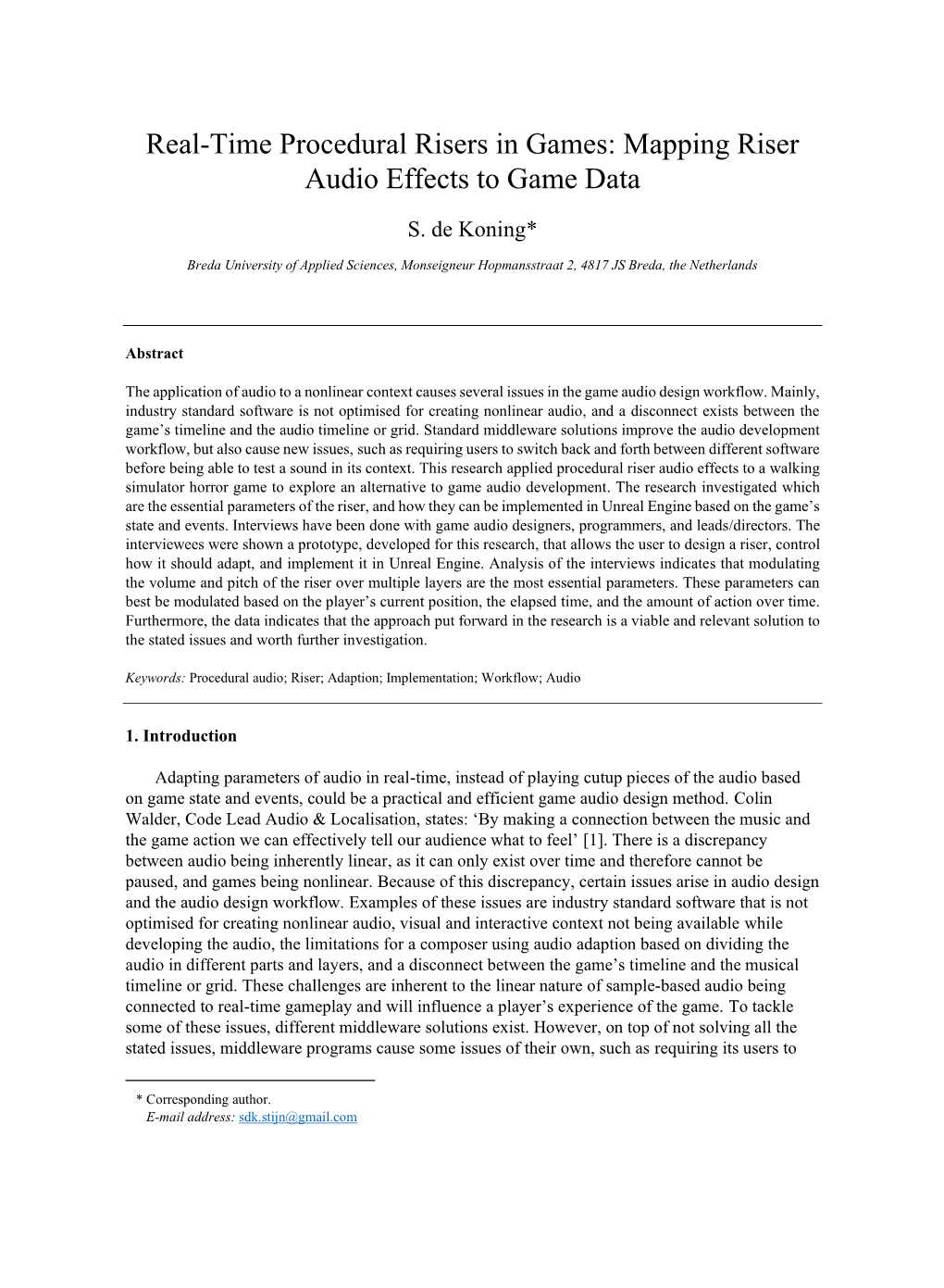 Real-Time Procedural Risers in Games: Mapping Riser Audio Effects to Game Data