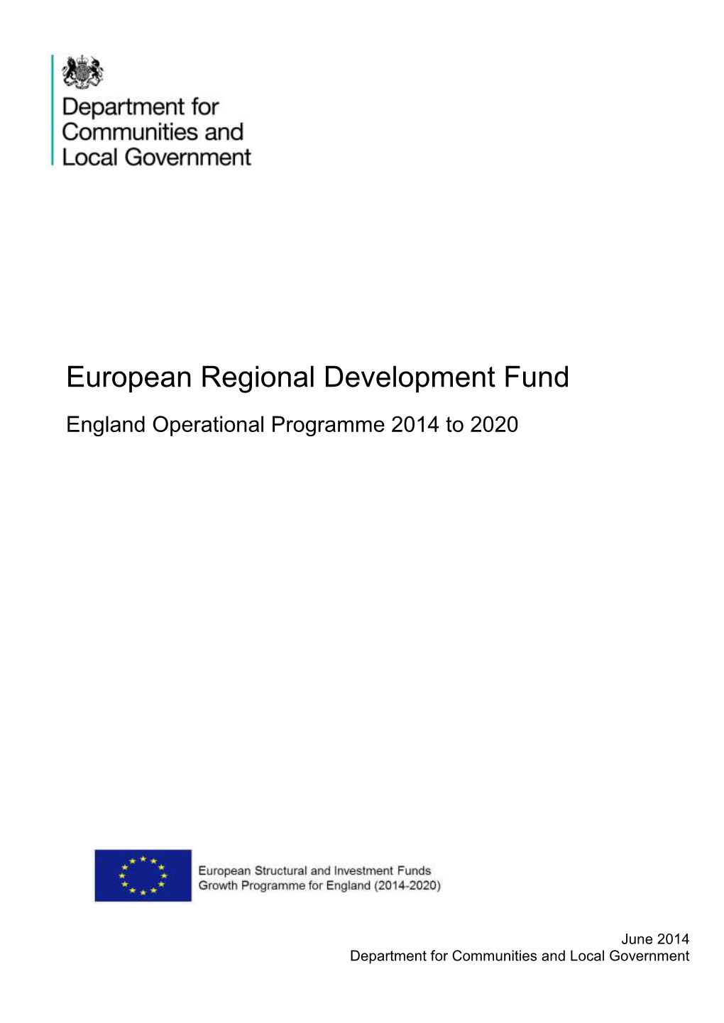 European Regional Development Fund England Operational Programme 2014 to 2020