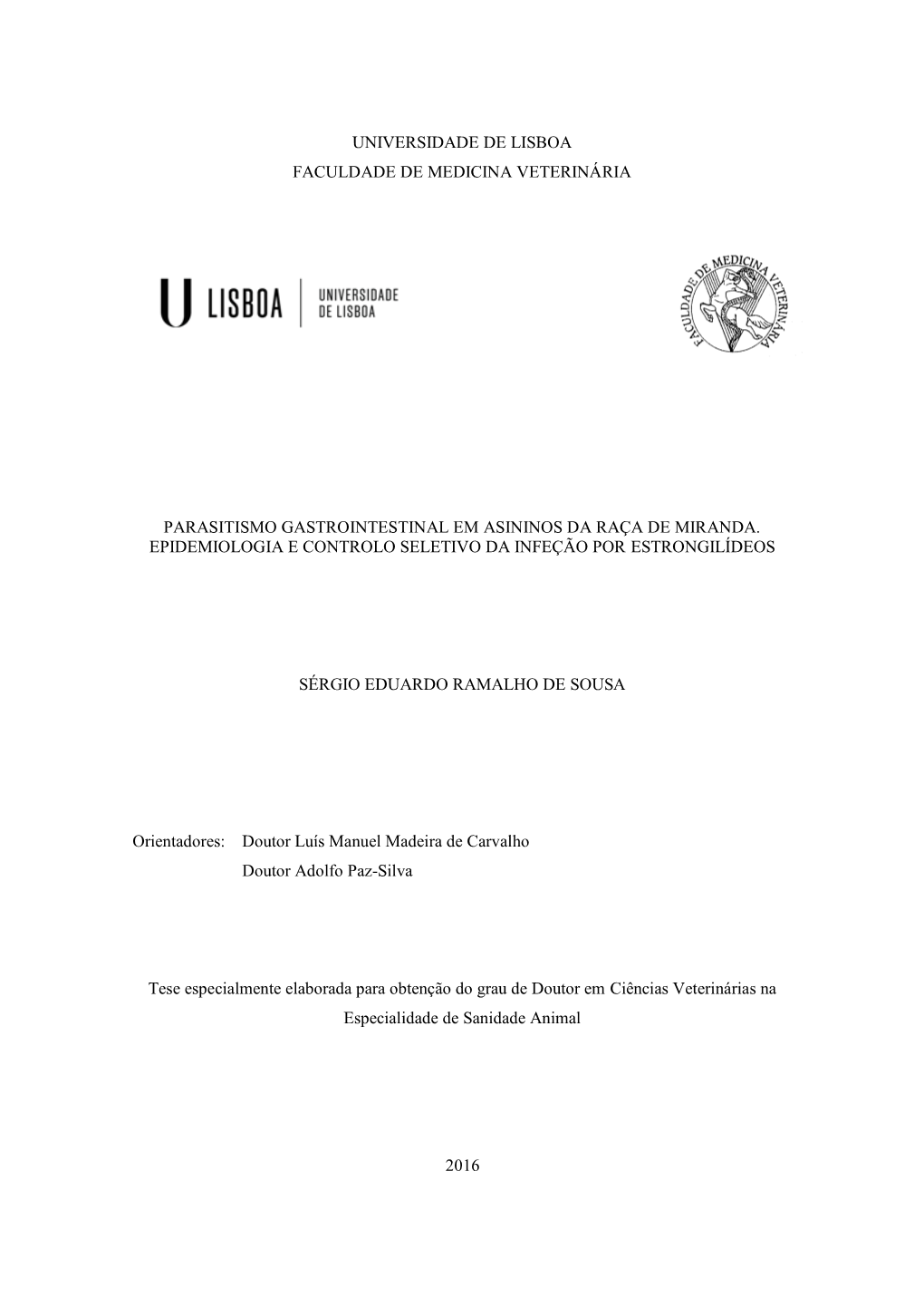 Parasitismo Gastrointestinal Em Asininos Da Raça De Miranda