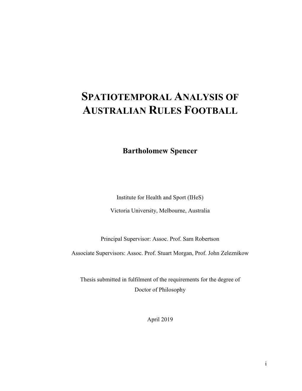Spatiotemporal Analysis of Australian Rules Football