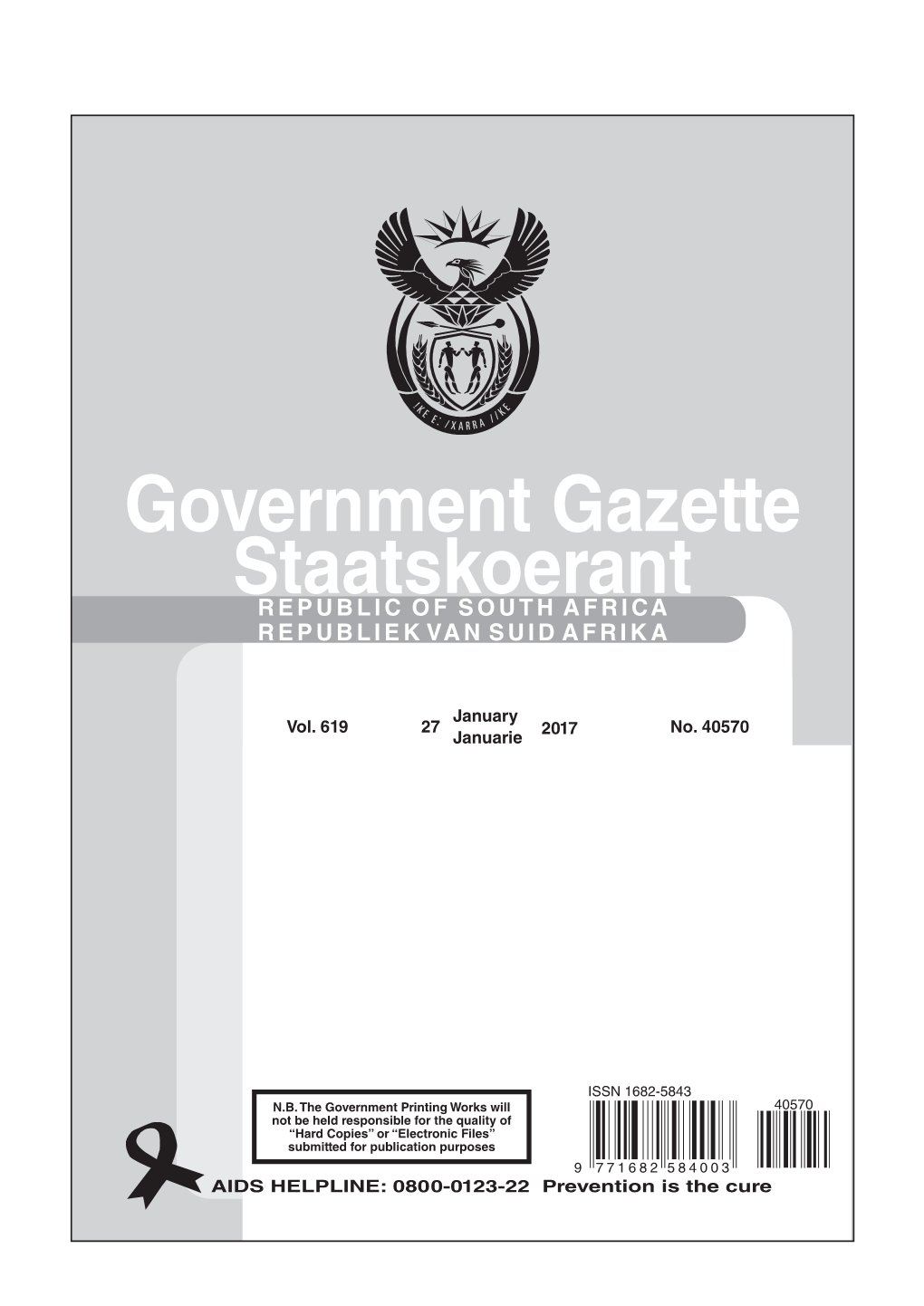 Government Gazette Staatskoerant REPUBLIC of SOUTH AFRICA REPUBLIEK VAN SUID AFRIKA