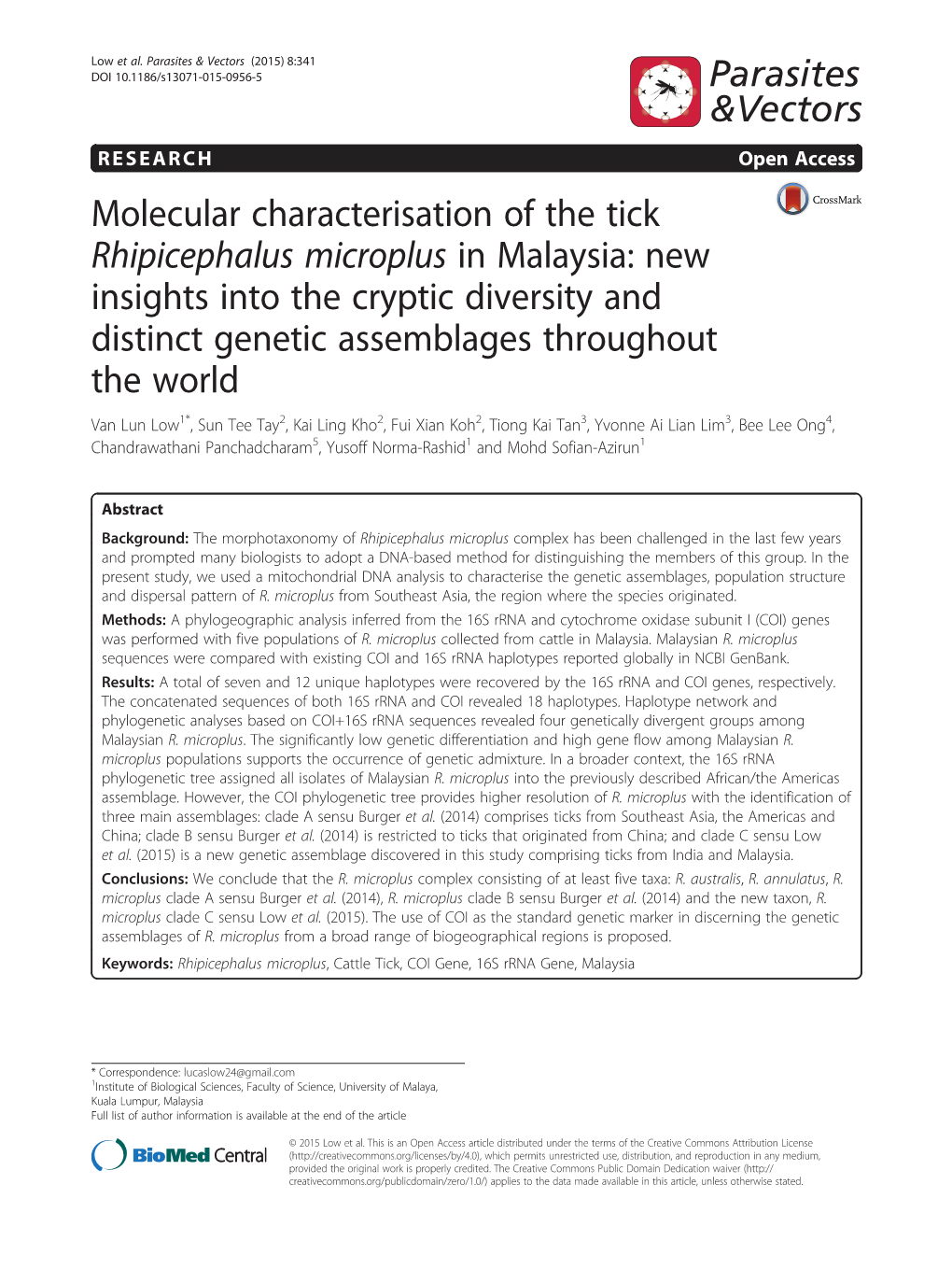 Molecular Characterisation of the Tick Rhipicephalus Microplus in Malaysia