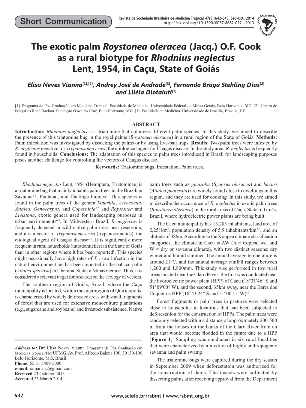 The Exotic Palm Roystonea Oleracea (Jacq.) of Cook As a Rural Biotype