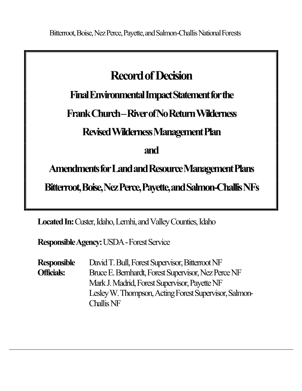 Salmon River Management Plan, Idaho