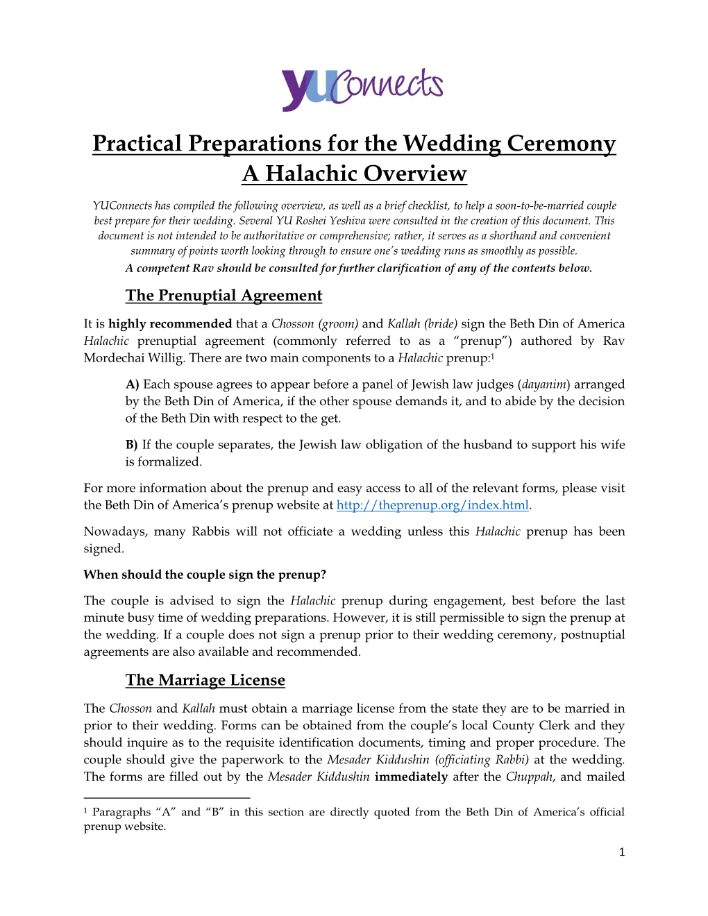 Practical Preparations for the Wedding Ceremony a Halachic Overview