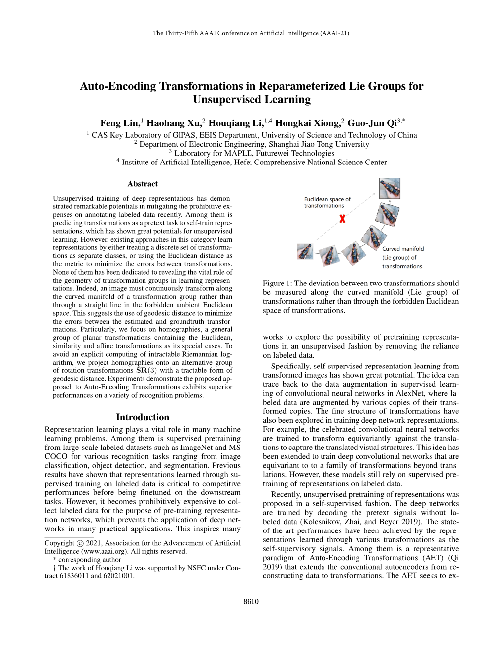 Auto-Encoding Transformations in Reparameterized Lie Groups for Unsupervised Learning