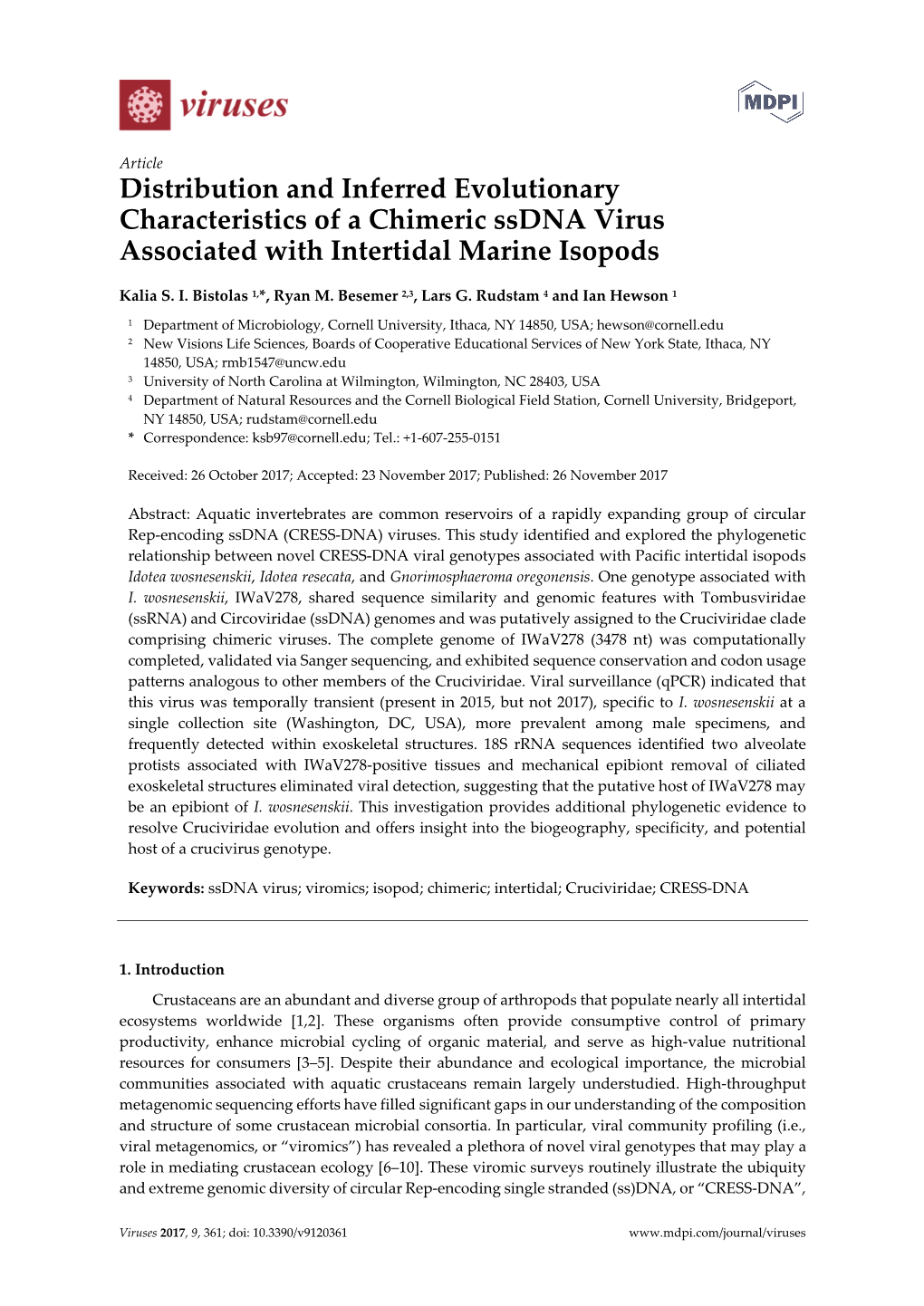 Distribution and Inferred Evolutionary Characteristics of a Chimeric Ssdna Virus Associated with Intertidal Marine Isopods