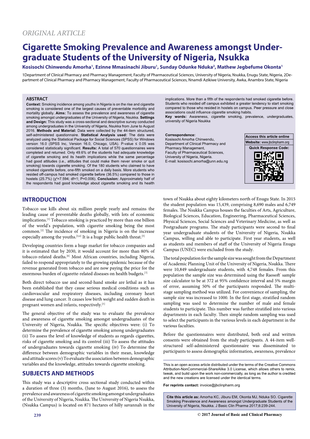 Cigarette Smoking Prevalence and Awareness Amongst Under