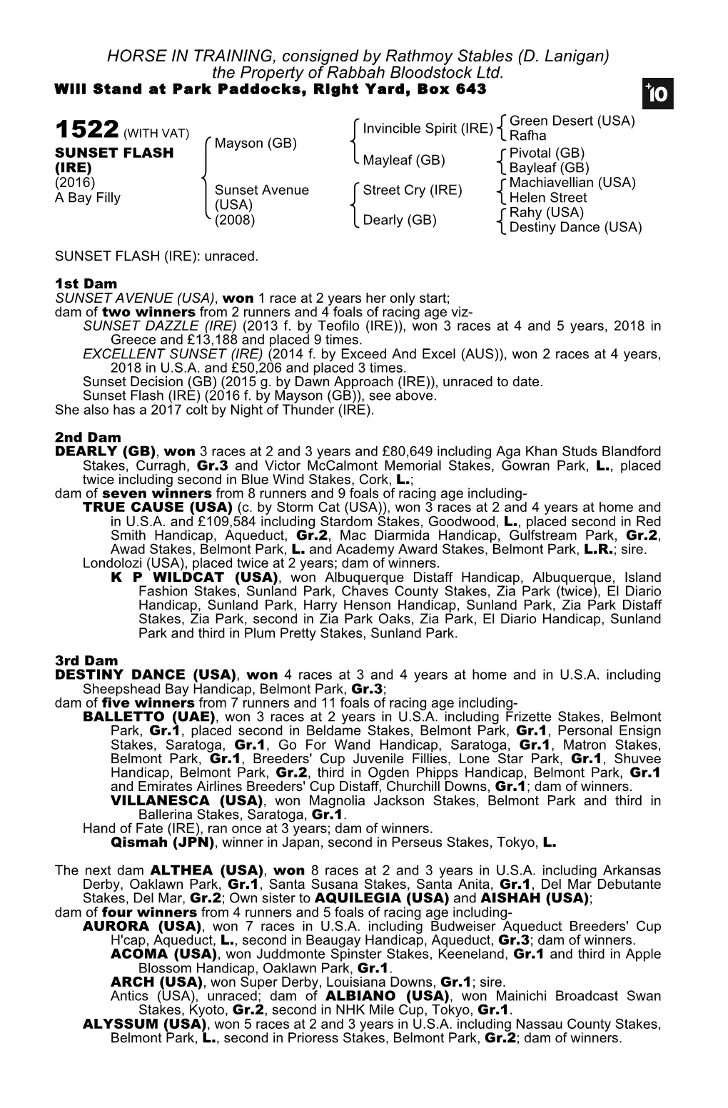 HORSE in TRAINING, Consigned by Rathmoy Stables (D. Lanigan) the Property of Rabbah Bloodstock Ltd