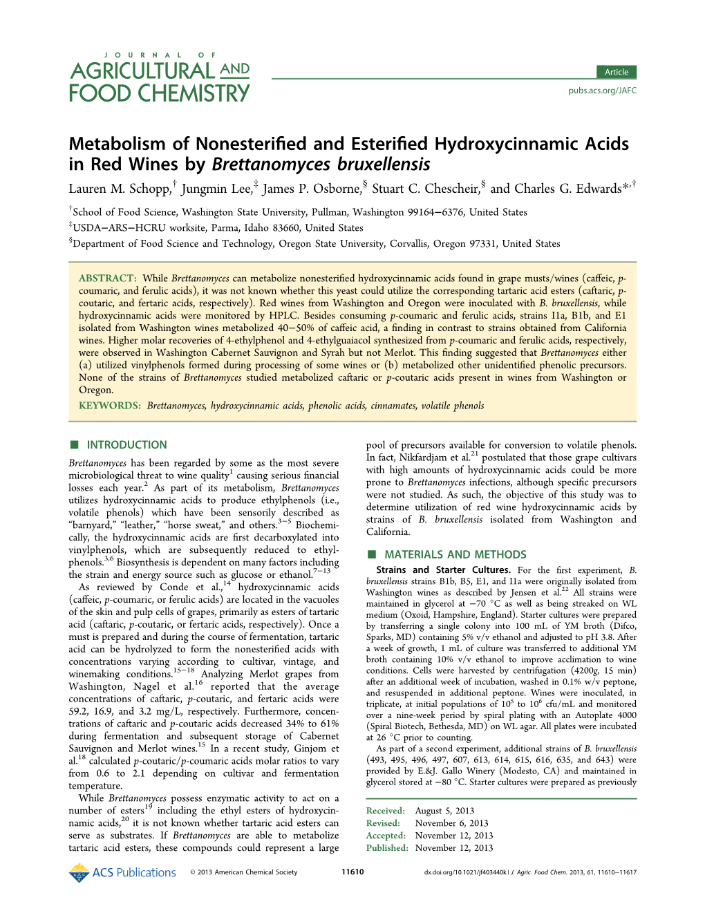 Metabolism of Nonesterified and Esterified Hydroxycinnamic Acids In