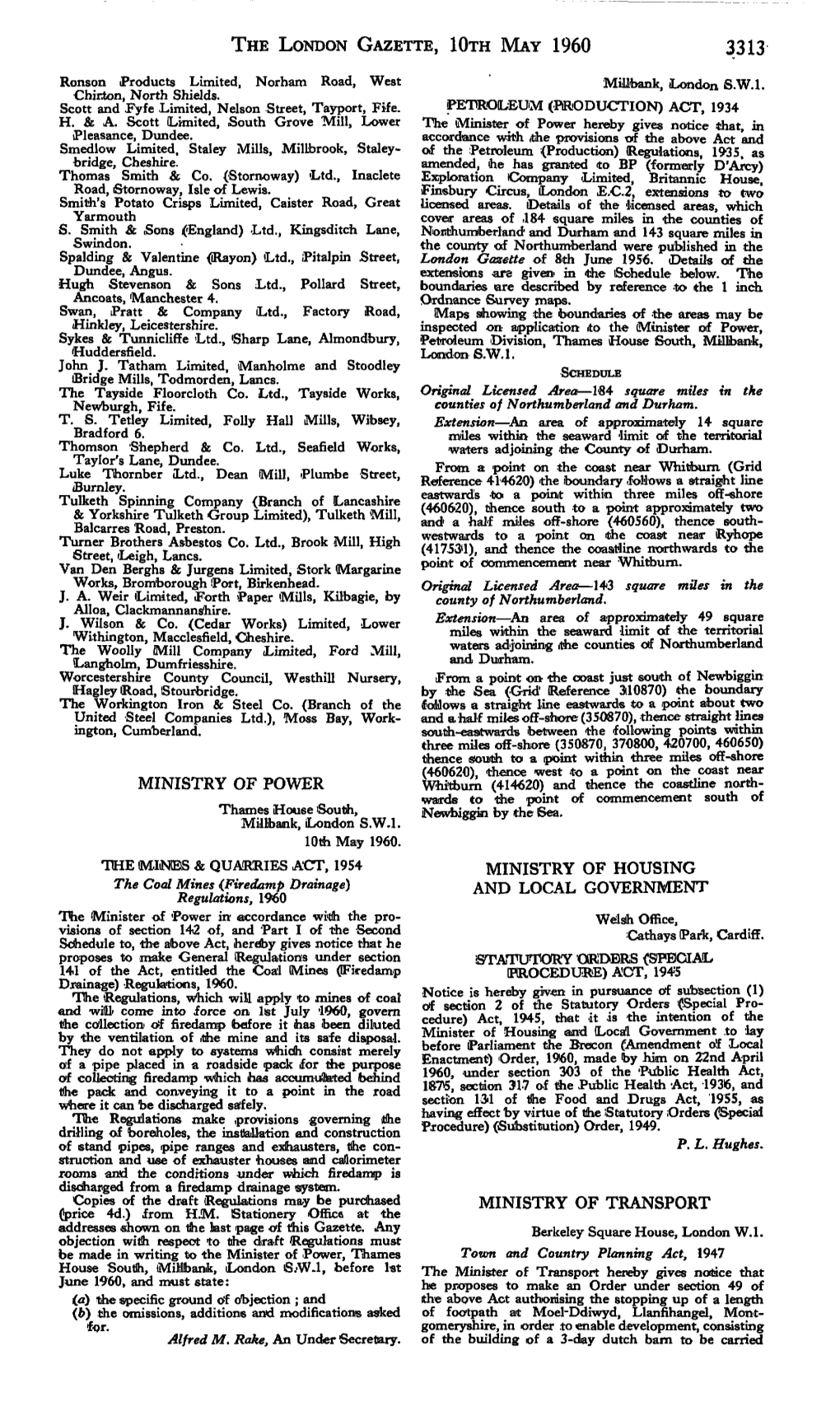 THE LONDON GAZETTE, Lora MAY 1960 3313