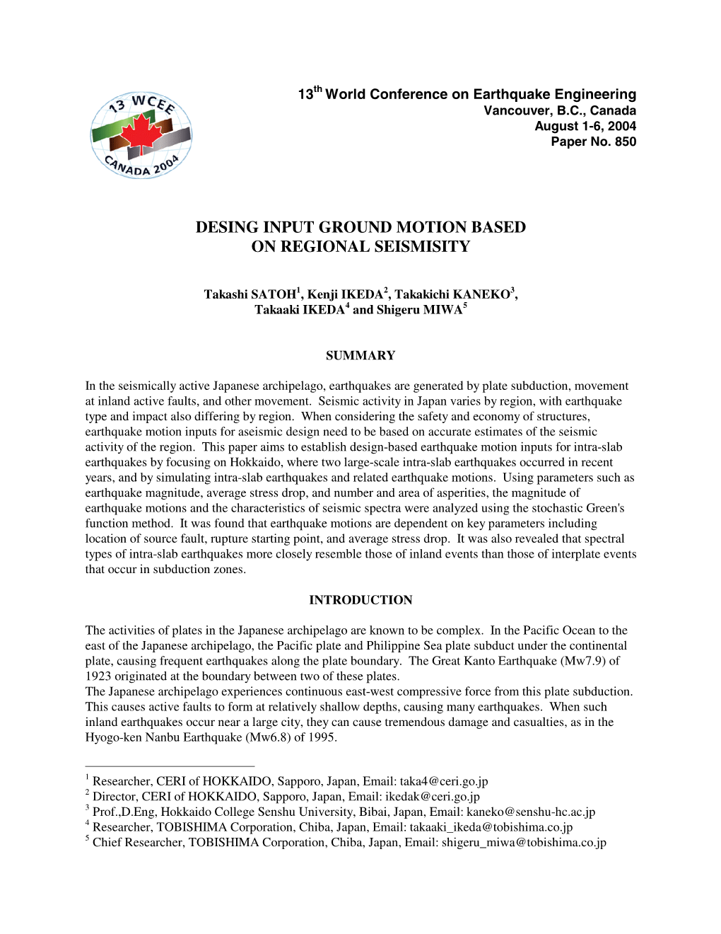 Design Input Ground Motion Based on Regional Seismisity