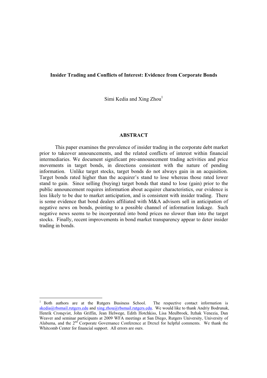 Insider Trading and Conflicts of Interest: Evidence from Corporate Bonds