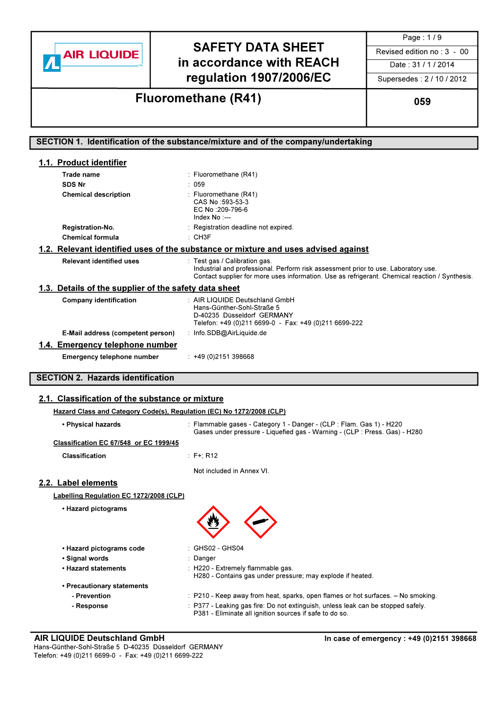 Fluoromethane (R41) 059