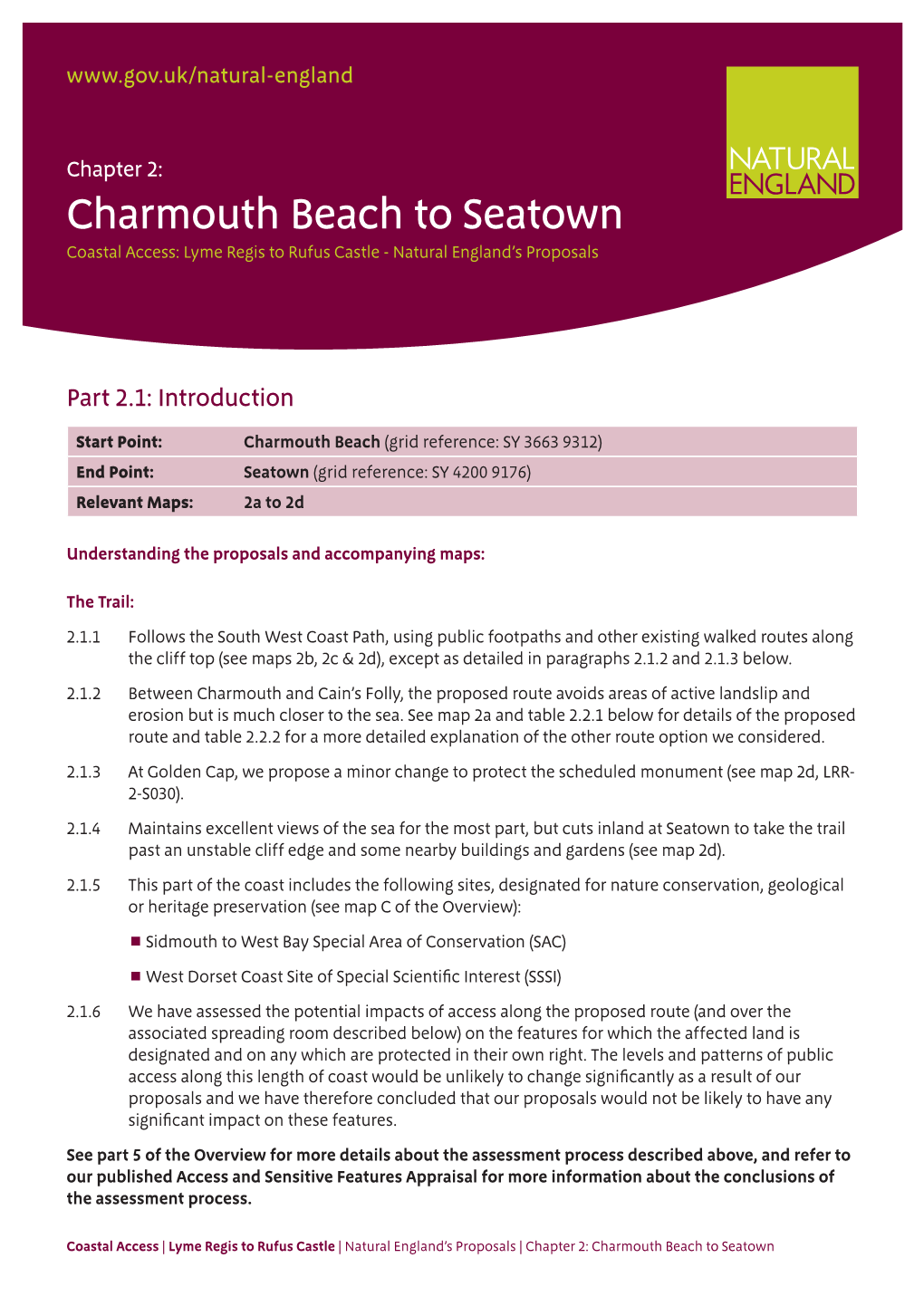 Charmouth Beach to Seatown Coastal Access: Lyme Regis to Rufus Castle - Natural England’S Proposals