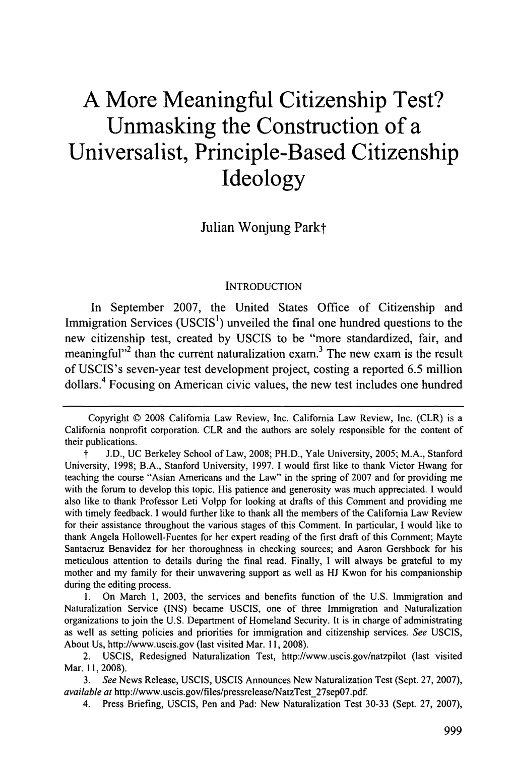 A More Meaningful Citizenship Test? Unmasking the Construction of a Universalist, Principle-Based Citizenship Ideology