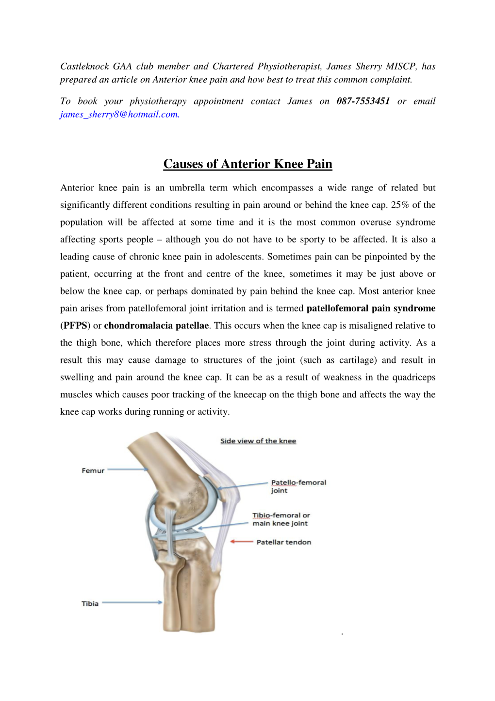 Causes of Anterior Knee Pain