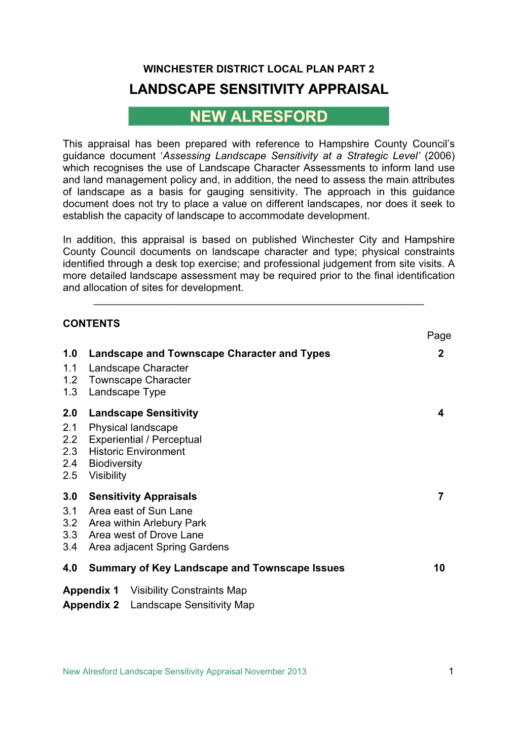 Landscape Sensitivity Appraisal New Alresford