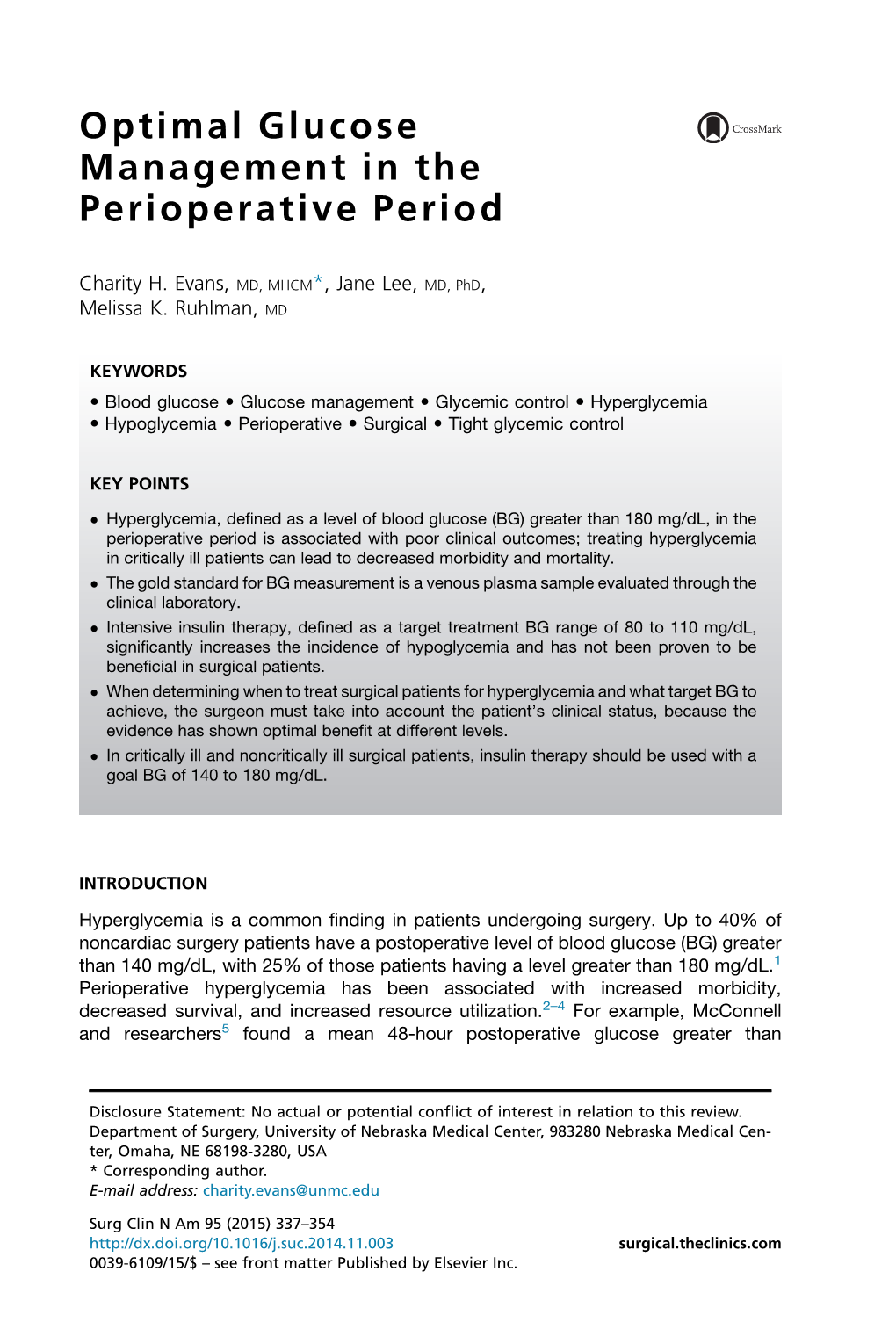 Optimal Glucose Management in the Perioperative Period