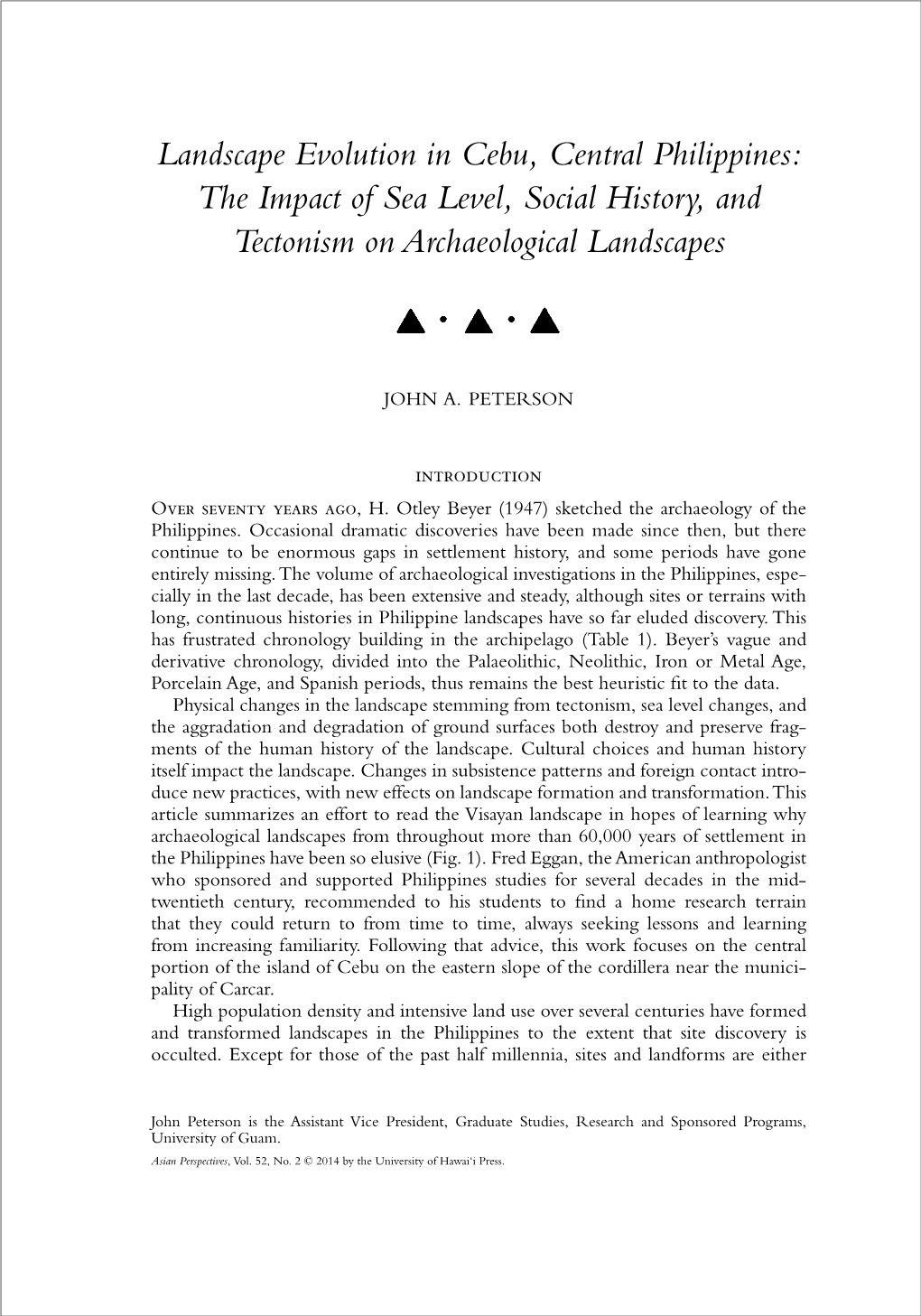 Landscape Evolution in Cebu, Central Philippines: the Impact of Sea Level, Social History, and Tectonism on Archaeological Landscapes