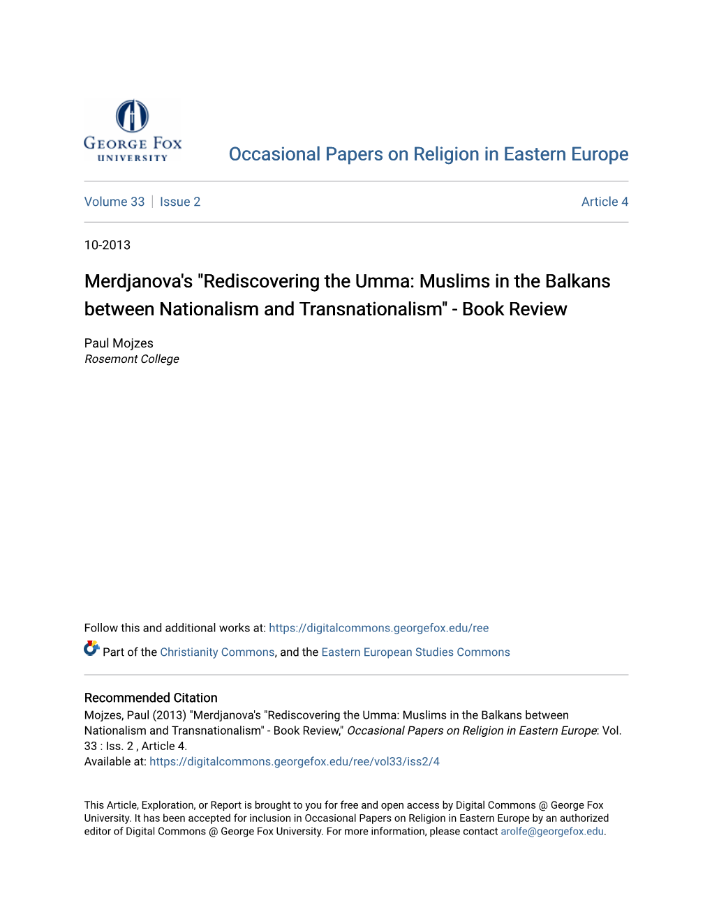 Merdjanova's "Rediscovering the Umma: Muslims in the Balkans Between Nationalism and Transnationalism" - Book Review