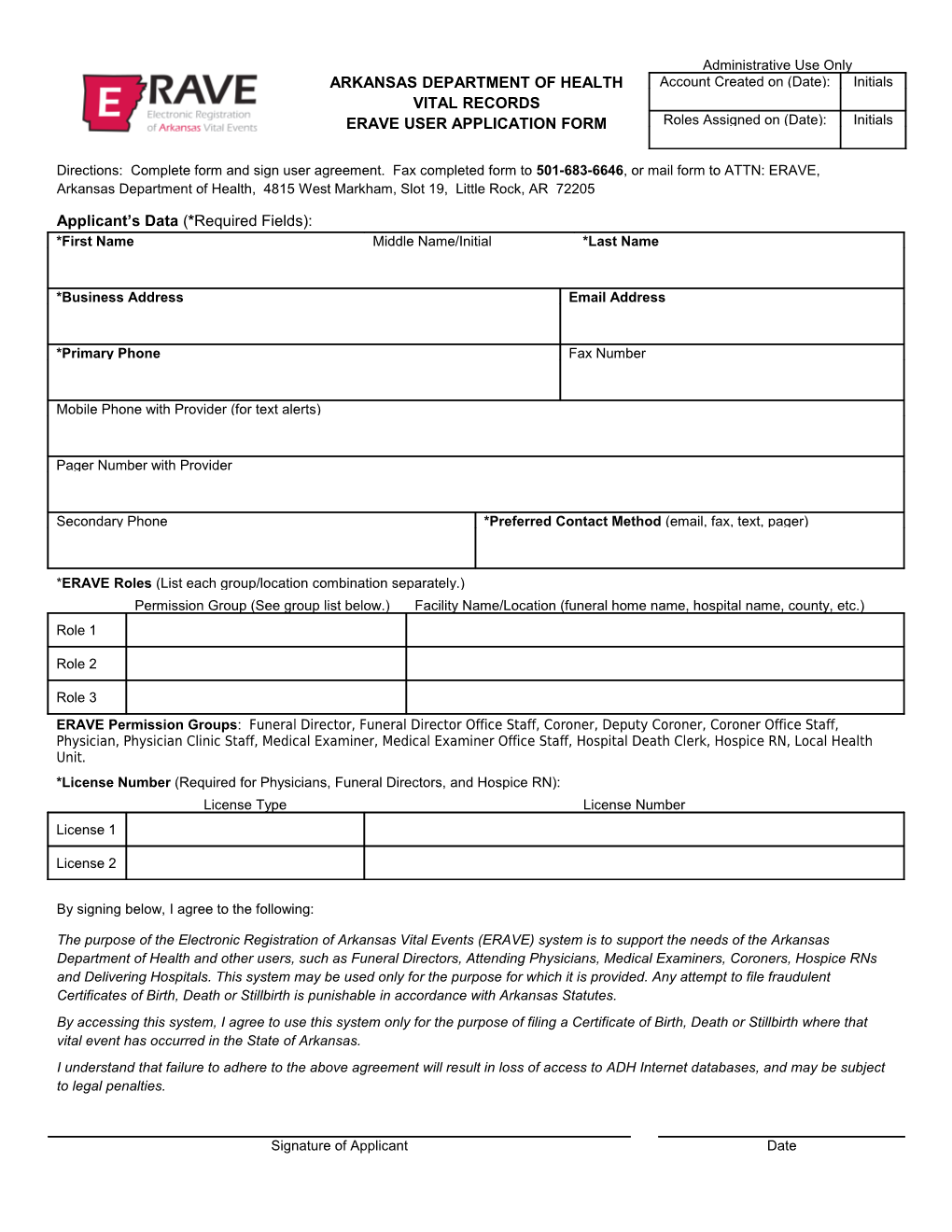 ERAVE User Application Form