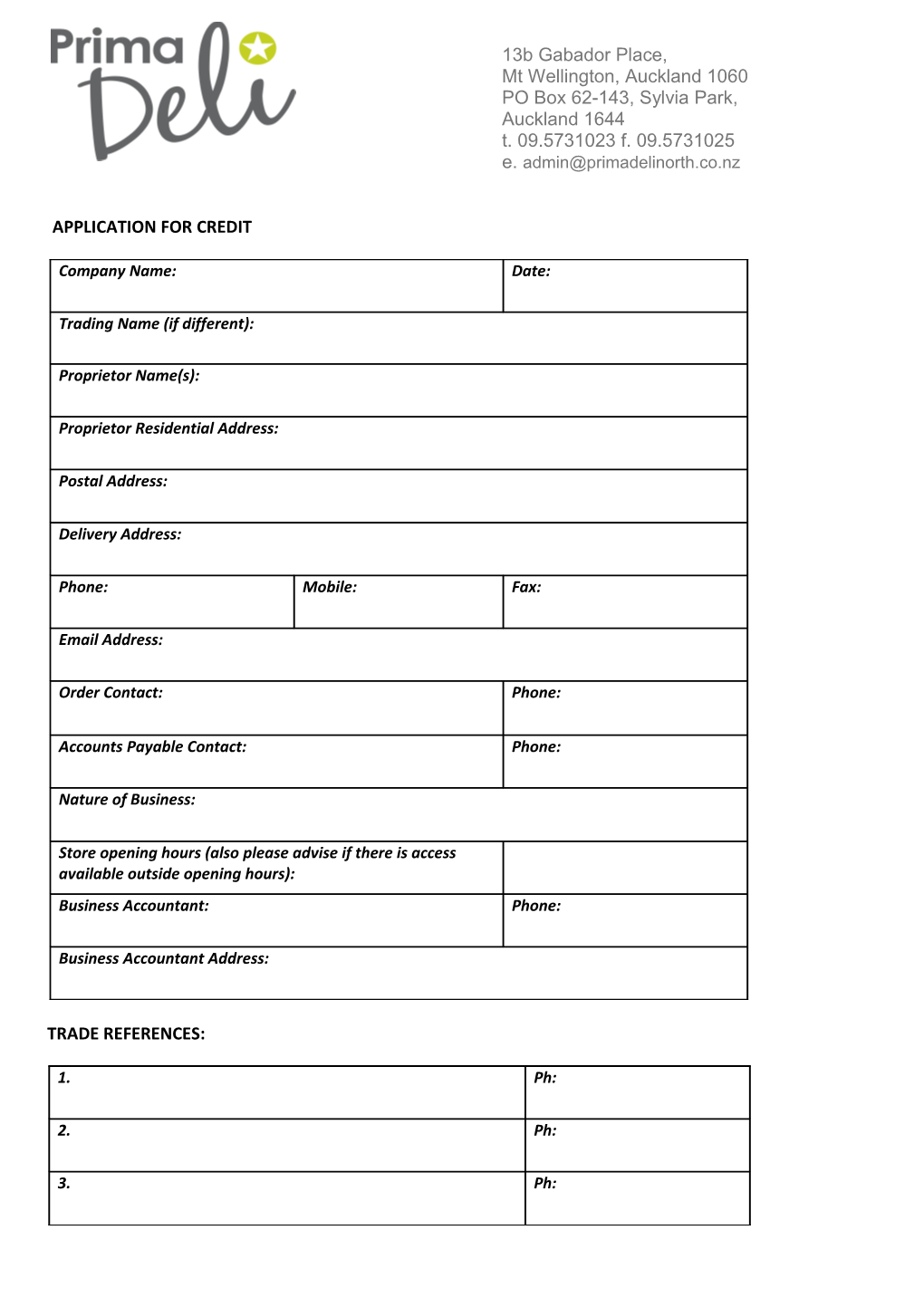 Application for Credit