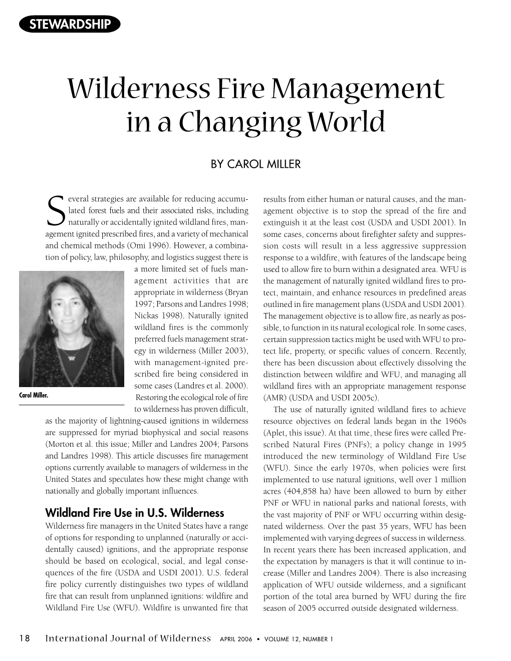 Wilderness Fire Management in a Changing World