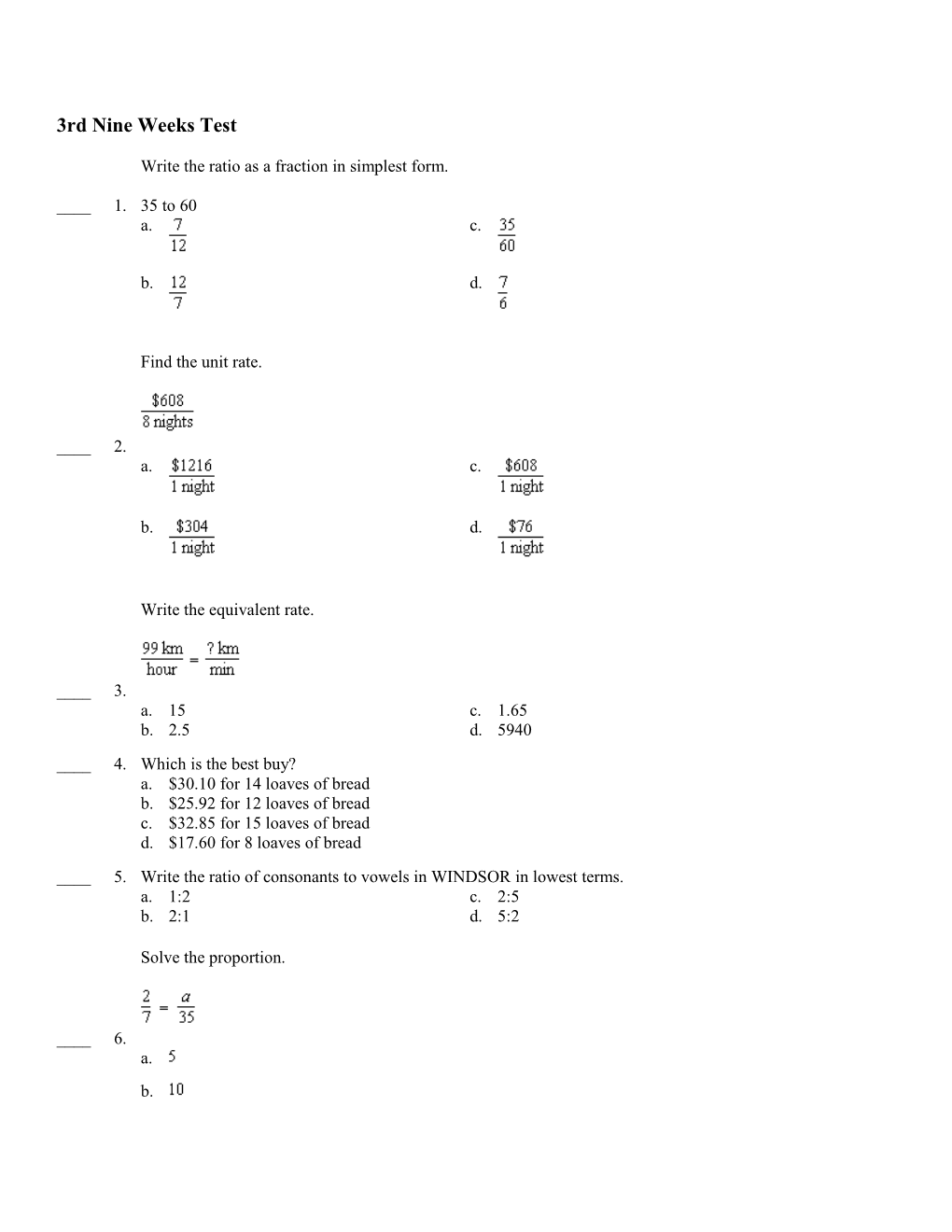 3Rd Nine Weeks Test