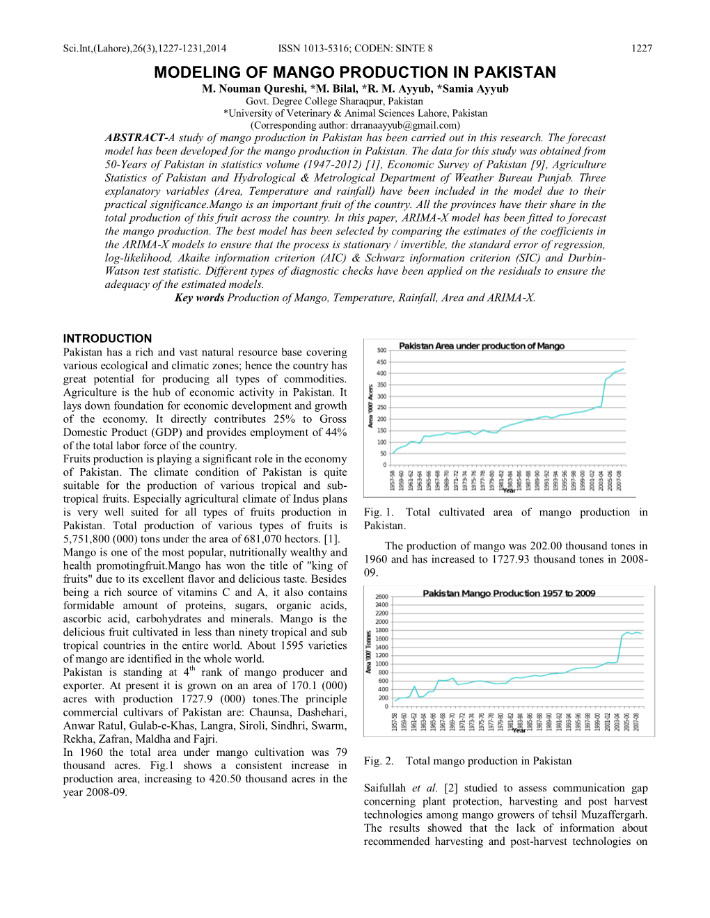 Modeling of Mango Production in Pakistan M