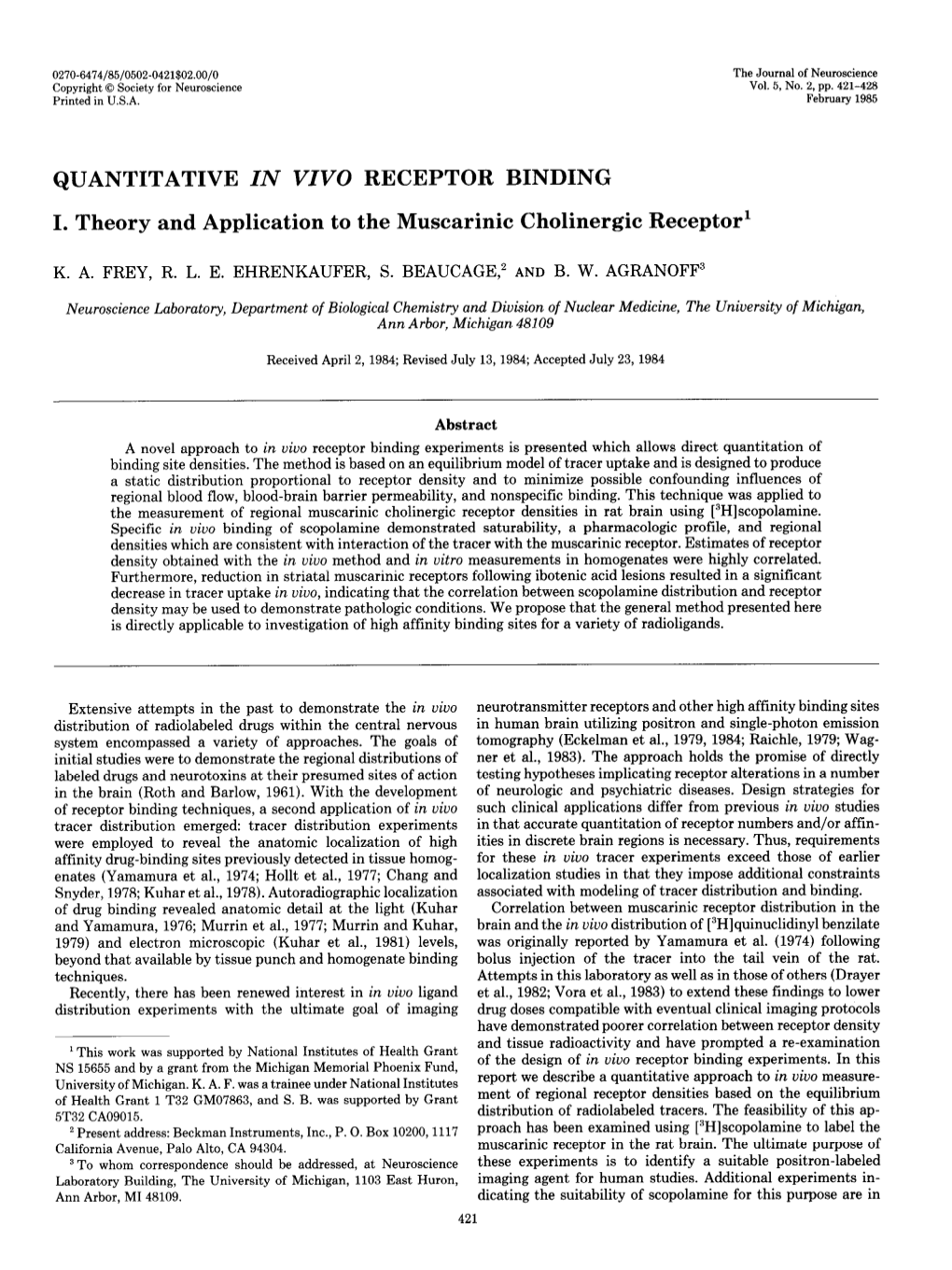 Quantitative in Vivo Receptor Binding