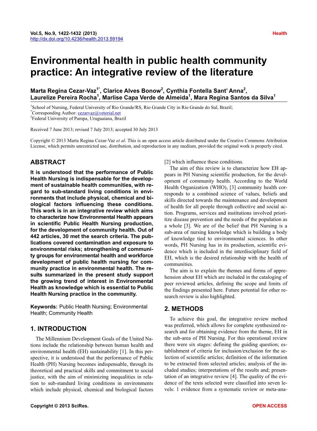 Environmental Health in Public Health Community Practice: an Integrative Review of the Literature