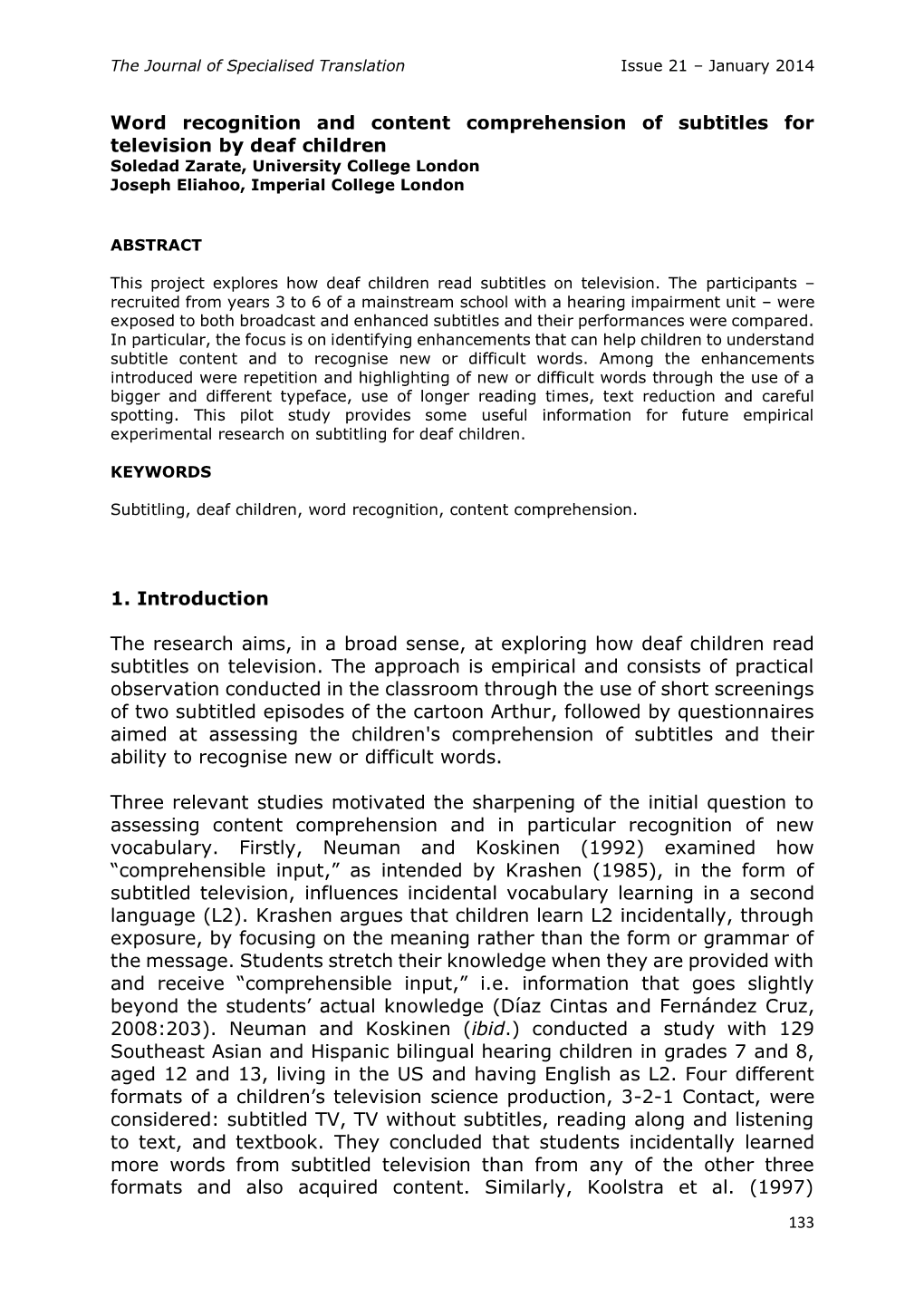 Word Recognition and Content Comprehension of Subtitles For