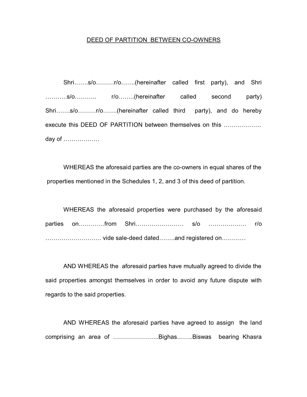 Deed of Partition Between Co-Owners