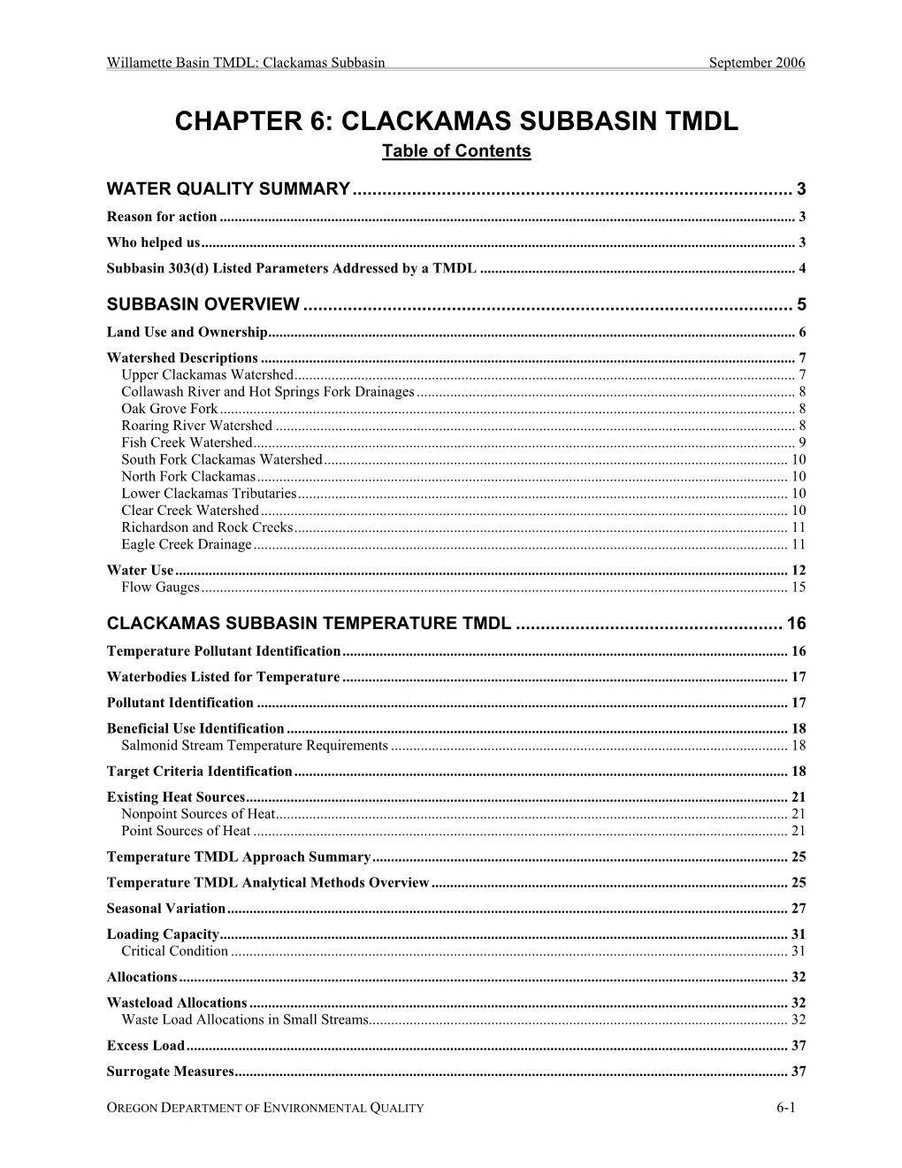 Willamette Basin Total Maximum Daily Loads (Tmdls)