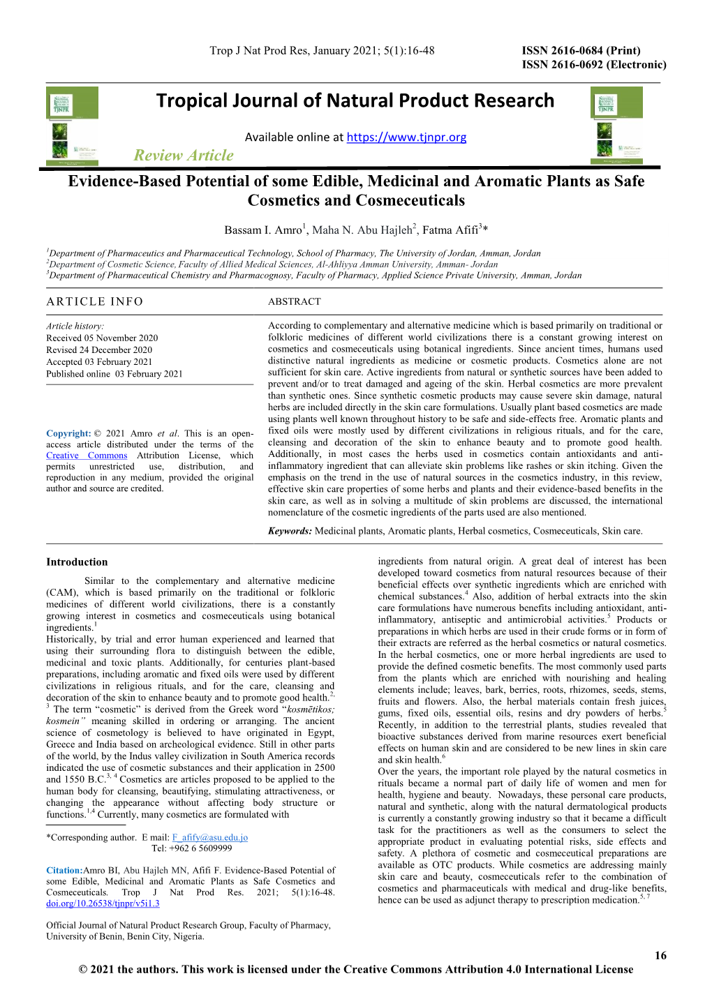 Tropical Journal of Natural Product Research