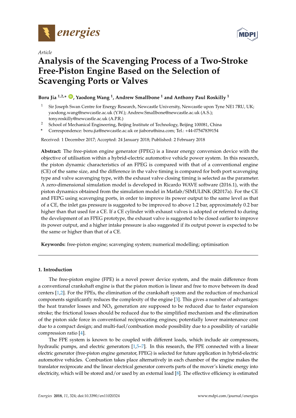 Analysis of the Scavenging Process of a Two-Stroke Free-Piston Engine Based on the Selection of Scavenging Ports Or Valves