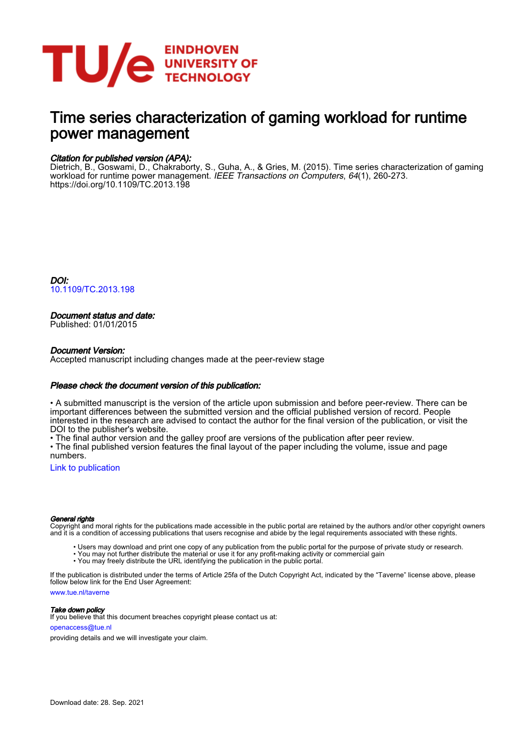 Time Series Characterization of Gaming Workload for Runtime Power Management