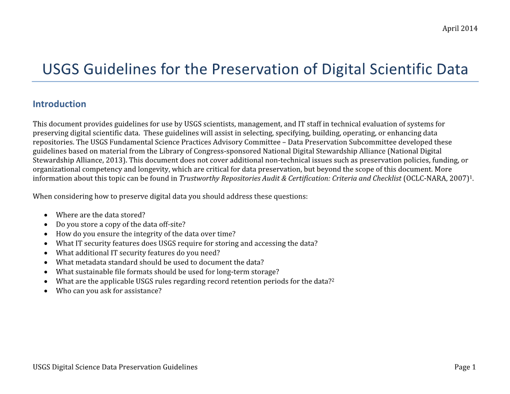 USGS Guidelines for the Preservation of Digital Scientific Data