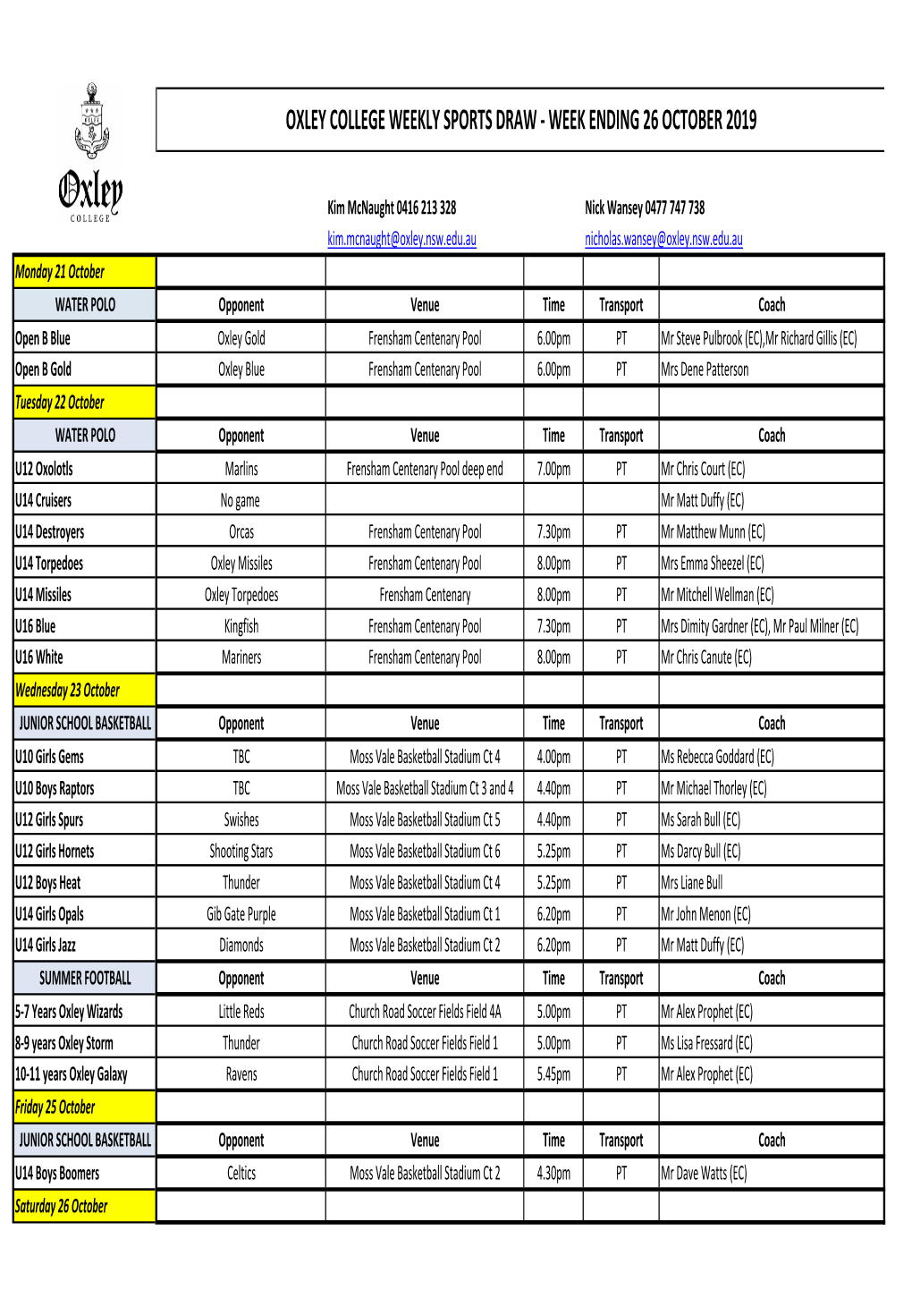 Oxley Sport Draw 26 October 2019.Xlsx