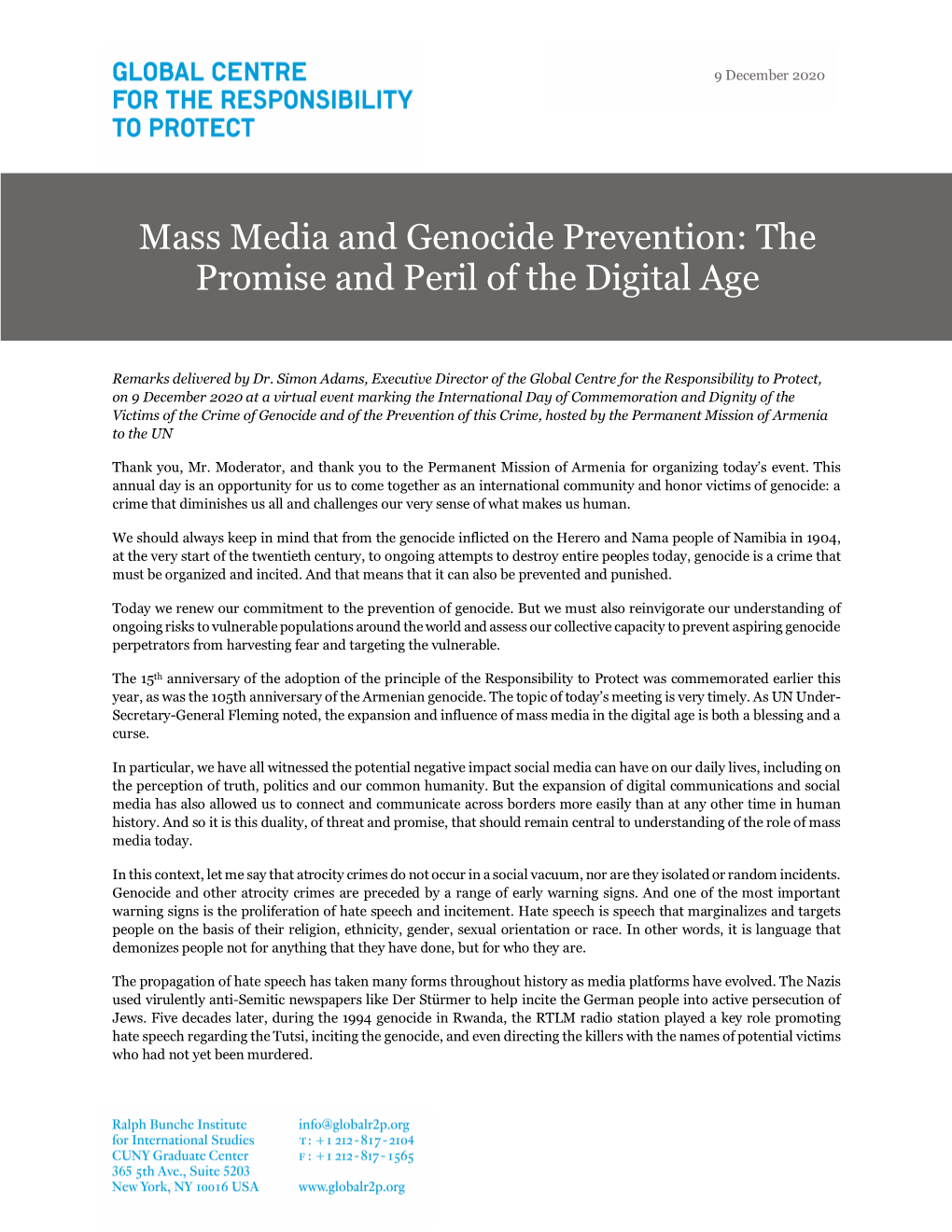 Mass Media and Genocide Prevention: the Promise and Peril of the Digital Age