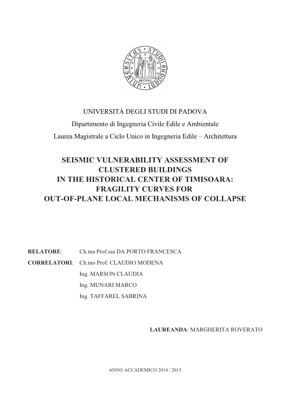 Timisoara: Fragility Curves for Out-Of-Plane Local Mechanisms of Collapse