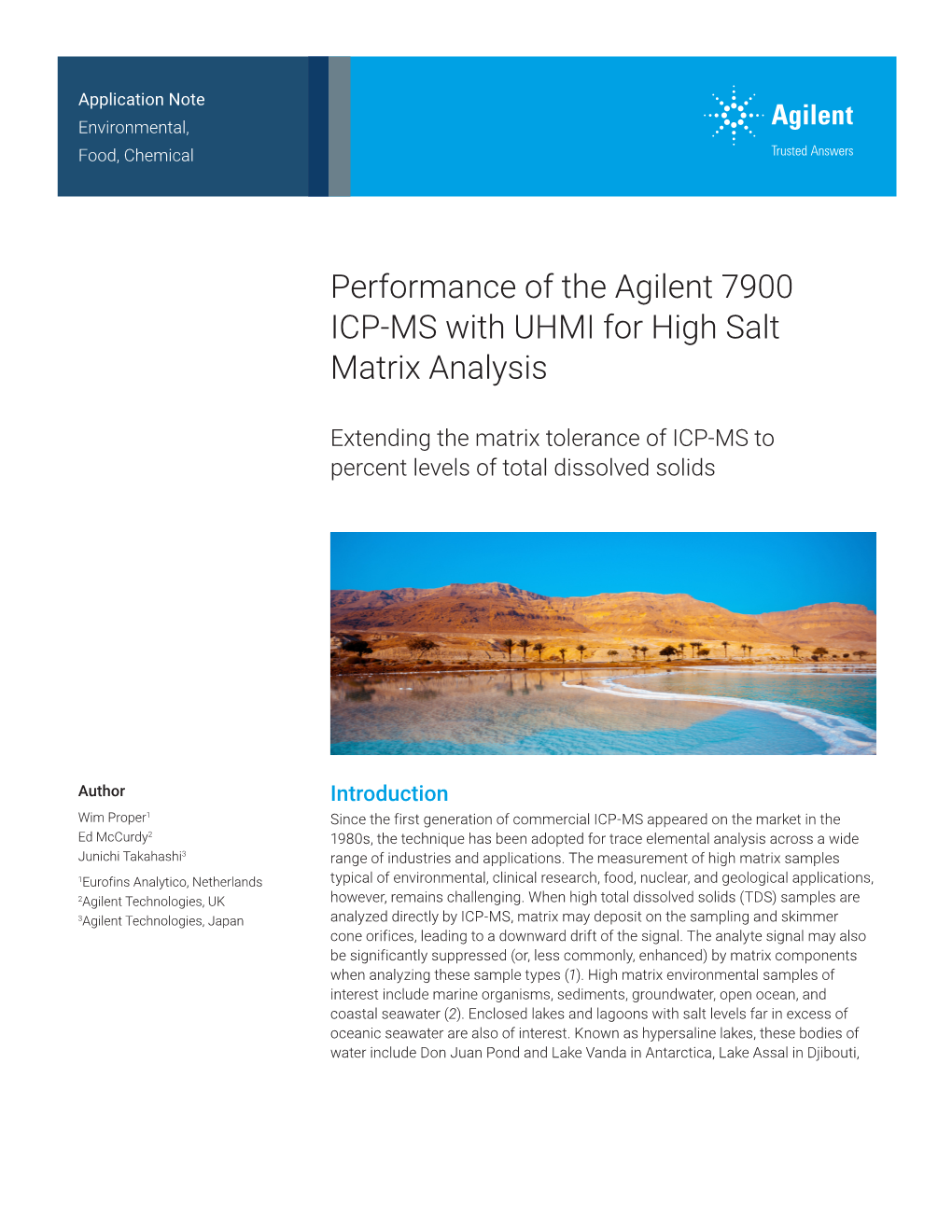 Performance of the Agilent 7900 ICP-MS with UHMI for High Salt Matrix Analysis