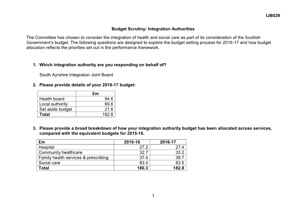 SOUTH AYRSHIRE HEALTH and SOCIAL CARE PARTNERSHIP PERFORMANCE and AUDIT COMMITTEE 17Th June, 2016 Report by Director of Health & Social Care