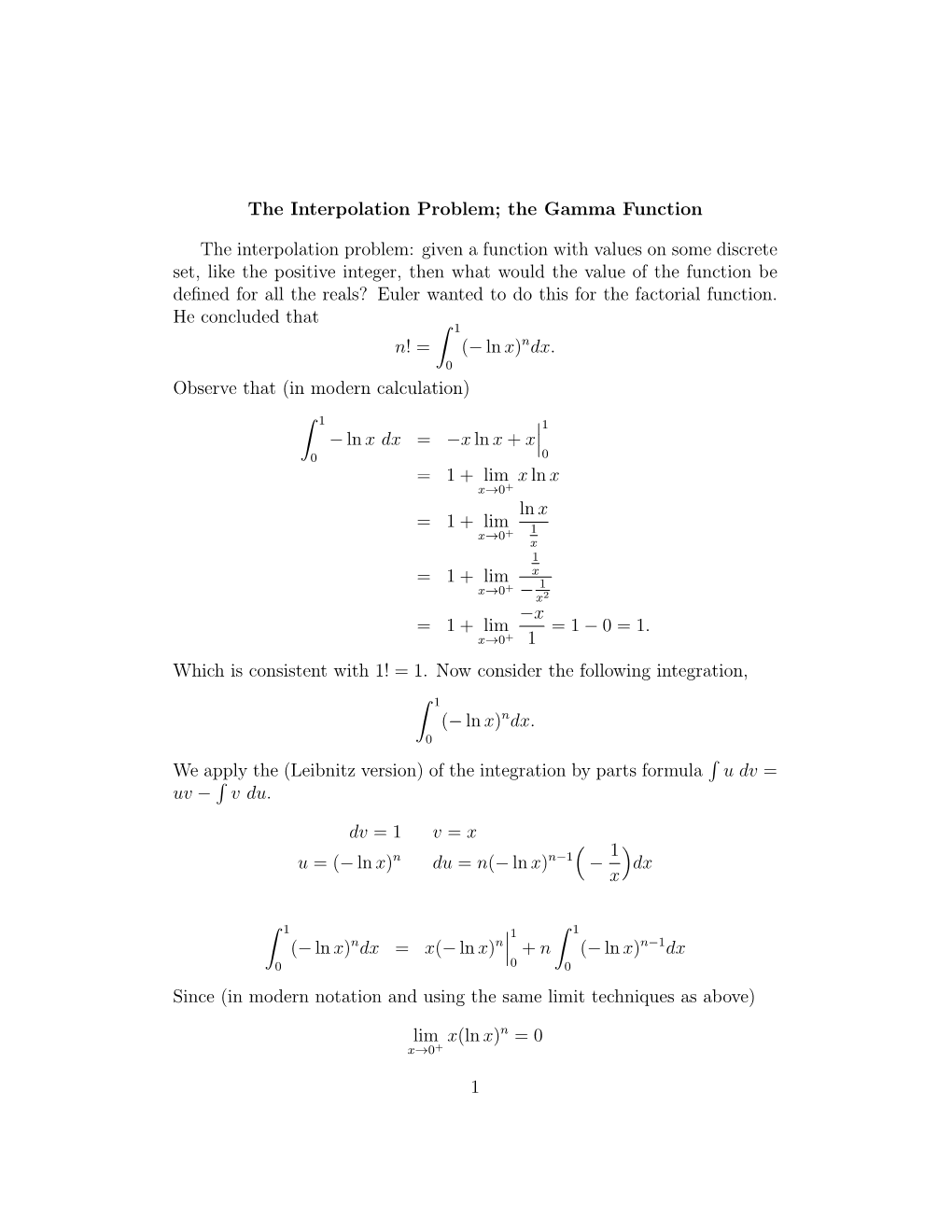 The Gamma Function the Interpolation Problem