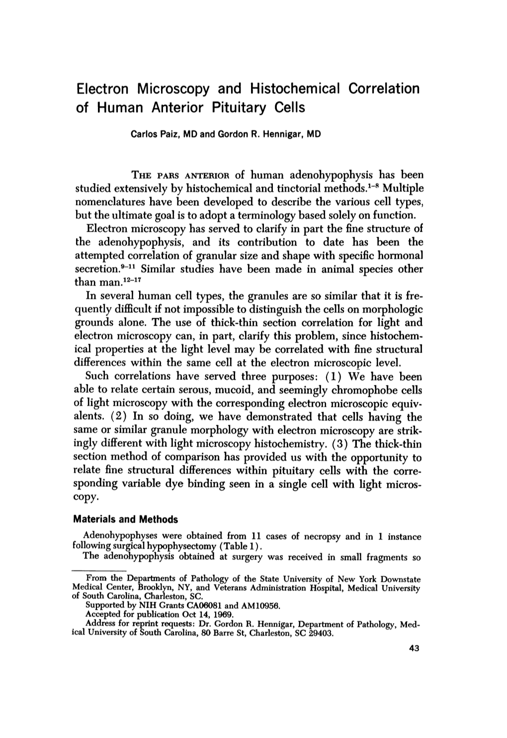 Electron Microscopy and Histochemical Correlation of Human Anterior Pituitary Cells