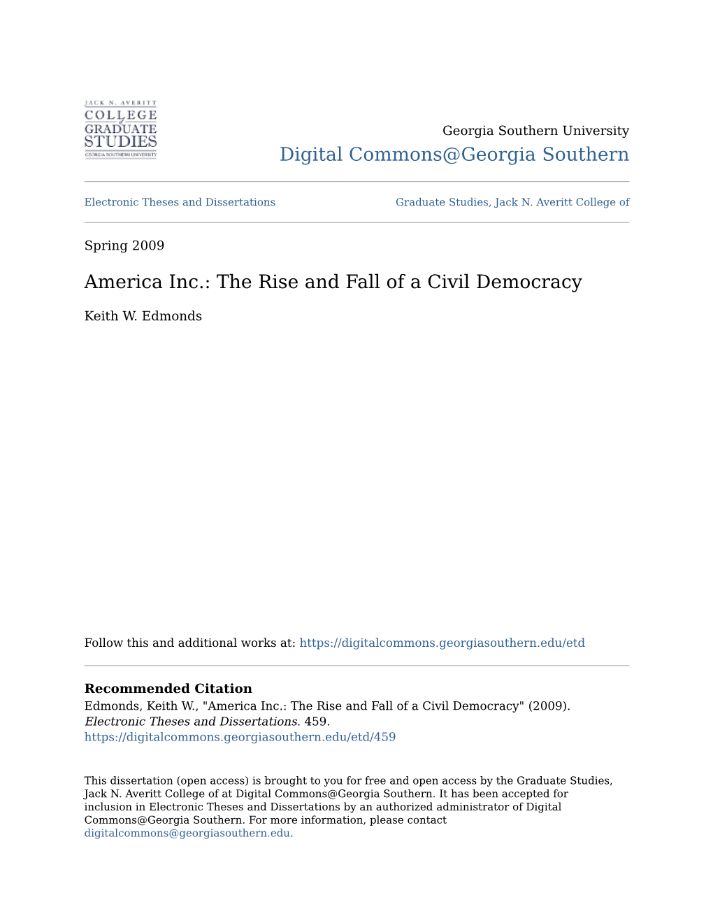 America Inc.: the Rise and Fall of a Civil Democracy