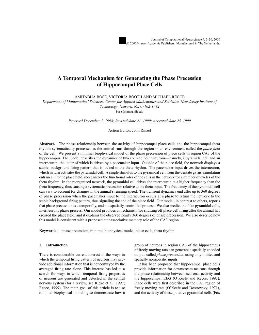 A Temporal Mechansism for Generating the Phase Precession Of